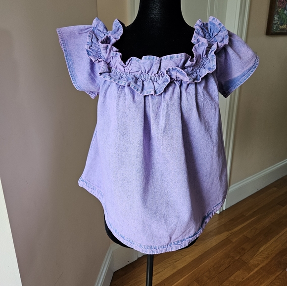 Free People Orchid Overdye lilac Denim scoop elastic Maxine Top - Picture 11 of 14